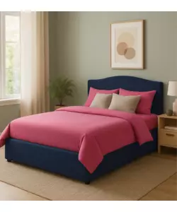 Letto matrimoniale con contenitore  "Hill" rivestito in tessuto blu 160x190 cm