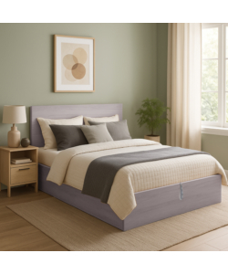 LETTO MATRIMONIALE "HI BOX" OLMO NATURALE CON RETE E CONTENITORE 160X190 CM