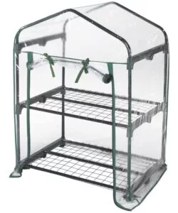 SERRA RETTANGOLARE A 2 RIPIANI CON TELO TRASPARENTE 69X49X98 CM - VERDELOOK