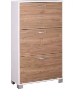 SCARPIERA BIANCA E NOCE CON 3 ANTE, 70X29X118 CM