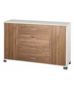 MADIA 2 ANTE E 4 CASSETTI BIANCO E NOCE, 136X41X86 CM