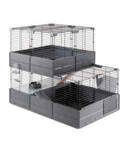 GABBIA PER PORCELLINI D'INDIA - GABBIA MULTIPLA DOUBLE NERA 107,5 x 72 x h 50 CM - FERPLAST