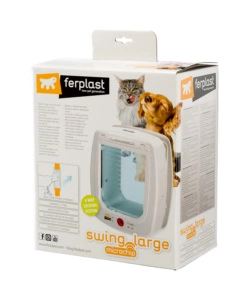 PORTINA PER GATTI GRANDI E CANI DI TAGLIA PICCOLA FERPLAST "SWING MICROCHIP LARGE" CON CHIUSURA 4 VIE E PROTEZIONE ARIA IN PLASTICA BIANCO 26,5X16,2X31,5 CM