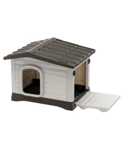 CUCCIA PER CANI DA ESTERNO FERPLAST "DOGVILLA 60" CON PARETE RIBALTABILE IN RESINA GRIGIO 58X48X44 CM