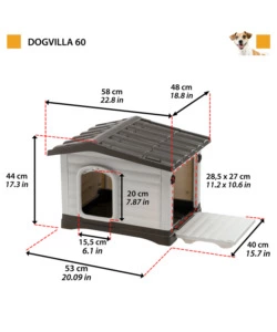 CUCCIA PER CANI DA ESTERNO FERPLAST "DOGVILLA 60" CON PARETE RIBALTABILE IN RESINA GRIGIO 58X48X44 CM