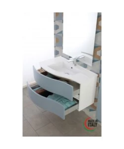 MOBILE BAGNO SOSPESO "MINORI" AD ONDA AZZURRO, 91X51,5X50 CM