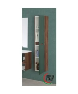 COLONNA PENSILE PER BAGNO NOCE E VERDE BOTTIGLIA, 30X24X150 CM
