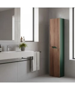 COLONNA PENSILE PER BAGNO NOCE E VERDE BOTTIGLIA, 30X24X150 CM