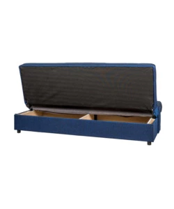 DIVANO LETTO "FIJI" 3 POSTI IN TESSUTO BLU CON CASSETTONE CONTENITORE, 183X81X89 CM