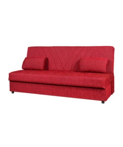 DIVANO LETTO "FIJI" 3 POSTI IN TESSUTO ROSSO CON CASSETTONE CONTENITORE, 183X81X89 CM