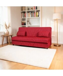 DIVANO LETTO "FIJI" 3 POSTI IN TESSUTO ROSSO CON CASSETTONE CONTENITORE, 183X81X89 CM
