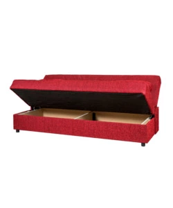 DIVANO LETTO "FIJI" 3 POSTI IN TESSUTO ROSSO CON CASSETTONE CONTENITORE, 183X81X89 CM
