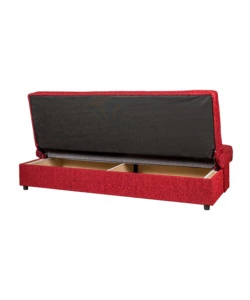 DIVANO LETTO "FIJI" 3 POSTI IN TESSUTO ROSSO CON CASSETTONE CONTENITORE, 183X81X89 CM