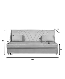 DIVANO LETTO "FIJI" 3 POSTI IN TESSUTO ROSSO CON CASSETTONE CONTENITORE, 183X81X89 CM