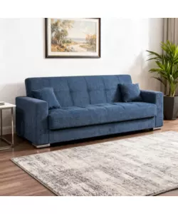 DIVANO LETTO "ATENA" 3 POSTI IN TESSUTO BLU SCURO, 226X85X92 CM