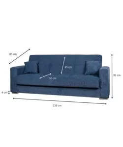 DIVANO LETTO "ATENA" 3 POSTI IN TESSUTO BLU SCURO, 226X85X92 CM
