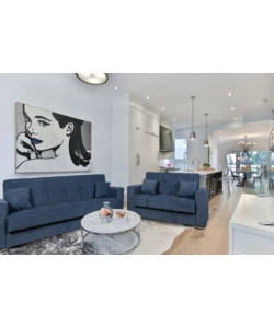 DIVANO LETTO "ATENA" 2 POSTI IN TESSUTO BLU SCURO, 158X85X92 CM