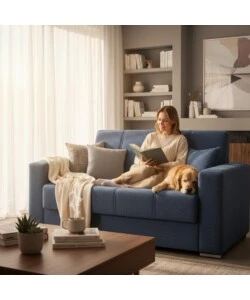 DIVANO LETTO "ATENA" 2 POSTI IN TESSUTO BLU SCURO, 158X85X92 CM