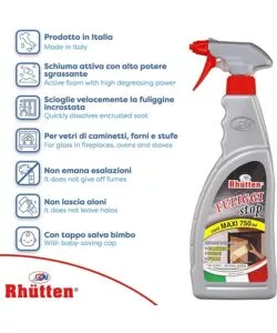 PULITORE VETRI SPECIFICO PER STUFE A PELLET - RHUTTEN 750 ML