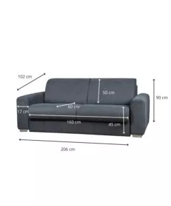 DIVANO LETTO BELLAHOME "LEO" 2 POSTI TESSUTO GRIGIO ANTRACITE, 206X102X90 CM