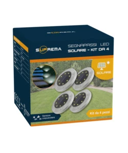 SET 4 LUCI SOLARE SEGNAPASSI A LED CON SENSORE - 10 LUMEN - 1.2 V