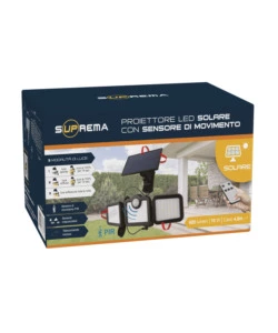 PROIETTORE ORIENTABILE A LED SOLARE - CON 3 PANNELLI - 108 LED