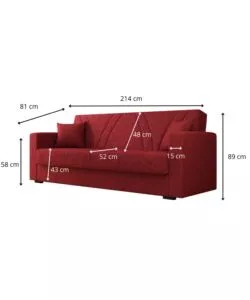 DIVANO LETTO BELLAHOME "IBIZA" 3 POSTI TESSUTO ROSSO, 214X89X81 CM