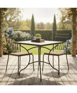 TAVOLO DA ESTERNO EUROGARDEN "POMPEI" IN FERRO CON TOP PIASTRELLE GRES 80X80X75 CM