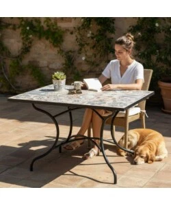TAVOLO DA ESTERNO EUROGARDEN "POMPEI" IN FERRO CON TOP PIASTRELLE GRES 120X80X75 CM