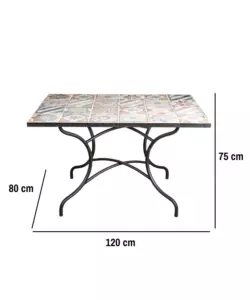 TAVOLO DA ESTERNO EUROGARDEN "POMPEI" IN FERRO CON TOP PIASTRELLE GRES 120X80X75 CM