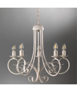 LAMPADARIO "POMPEI" 5 LUCI IN METALLO COLOR AVORIO, E14