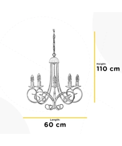 LAMPADARIO "POMPEI" 5 LUCI IN METALLO COLOR AVORIO, E14