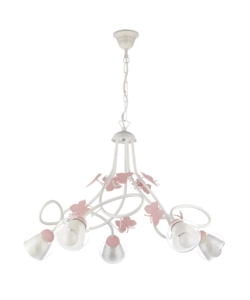 LAMPADARIO 5 LUCI "BUTTERLY" BIANCO E ROSA, E14
