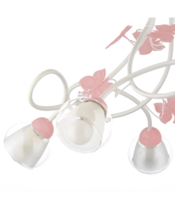 LAMPADARIO 5 LUCI "BUTTERLY" BIANCO E ROSA, E14