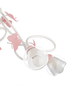 LAMPADARIO 5 LUCI "BUTTERLY" BIANCO E ROSA, E14