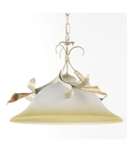 LAMPADARIO A SOSPENSIONE "LUCREZIA" IN METALLO E VETRO COLOR AVORIO, E27