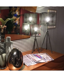 LAMPADA DA TAVOLO "FLAM" IN METALLO GRIGIO, E14