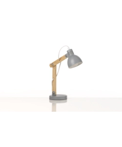 LAMPADA DA TAVOLO "NORA" IN LEGNO E METALLO GRIGIO, E14