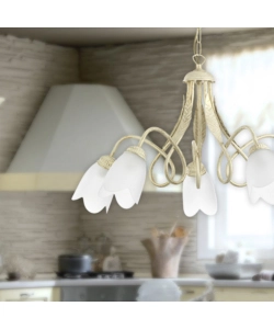 LAMPADARIO "SHABBY" 5 LUCI METALLO COLOR AVORIO, E14