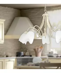 LAMPADARIO "SHABBY" 5 LUCI METALLO COLOR AVORIO, E14