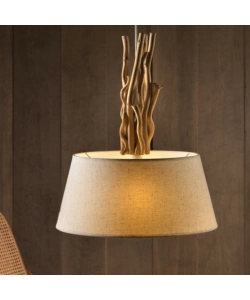 LAMPADA A SOSPENSIONE "WOODY" LEGNO E STOFFA, E27