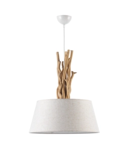LAMPADA A SOSPENSIONE "WOODY" LEGNO E STOFFA, E27