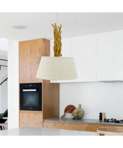 LAMPADA A SOSPENSIONE "WOODY" LEGNO E STOFFA, E27