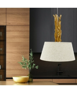 LAMPADA A SOSPENSIONE "WOODY" LEGNO E STOFFA, E27