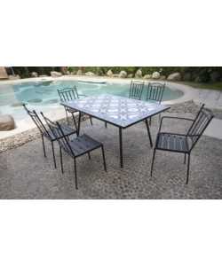 TAVOLO DA ESTERNO EUROGARDEN "VENEZIA" IN FERRO CON TOP PIASTRELLE GRES 160X80X75 CM