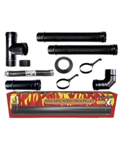 KIT STUFA A PELLET ERMETICA NERO SMALTATO, TUBI 80 MM