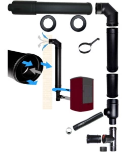 KIT COASSIALE STUFE A PELLET NERO, TUBI DA 80 MM