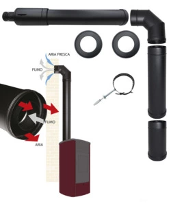 KIT COASSIALE CON USCITA SUPERIORE PER STUFE A PELET, TUBI DA 80 MM