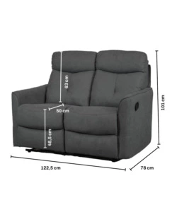 DIVANO 2 POSTI BELLAHOME "MIA" CON RECLINER MANUALE GRIGIO ANTRACITE 127X90X101 CM