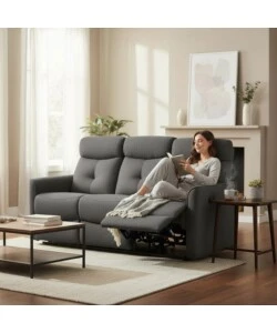 DIVANO 3 POSTI "MIA" CON RECLINER MANUALE GRIGIO ANTRACITE 179X90X101 CM